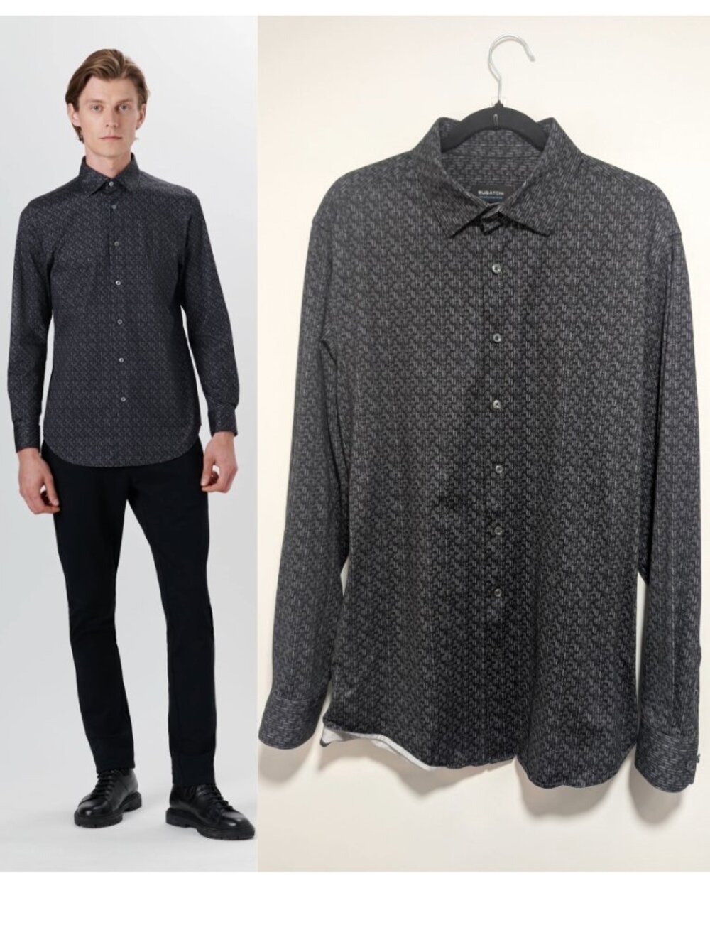 Bugatchi | JAMES Chevron Print OoohCotton 8-Way Stretch Shirt in Graphite
